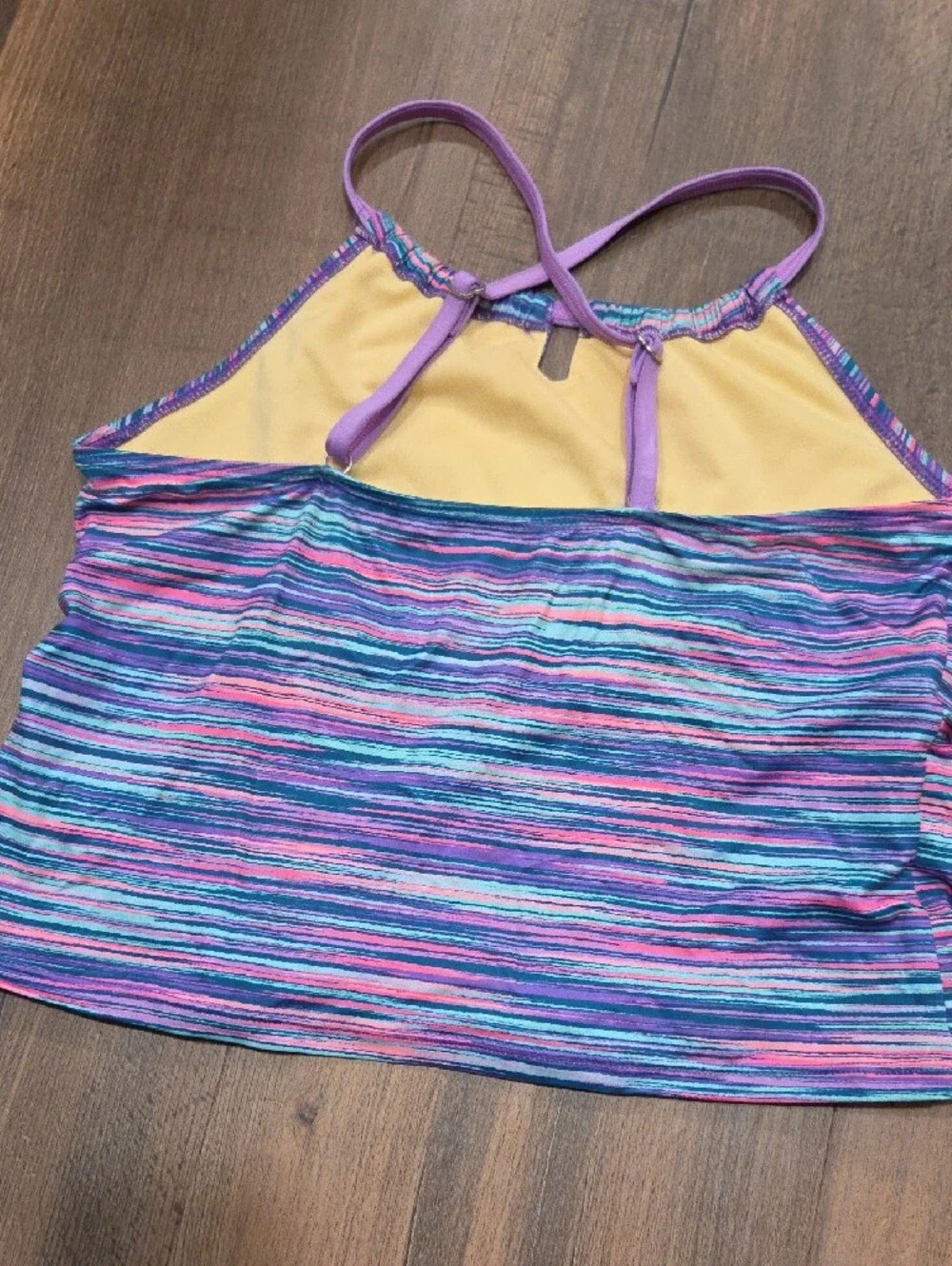 Lands End Striped Swim Tank Top - Purple, Aqua, Pink